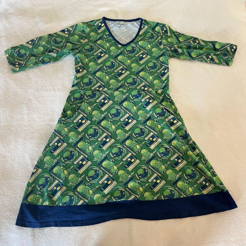 Svaha Women's Dress Green-Blue Cthulhu with Books, Size M